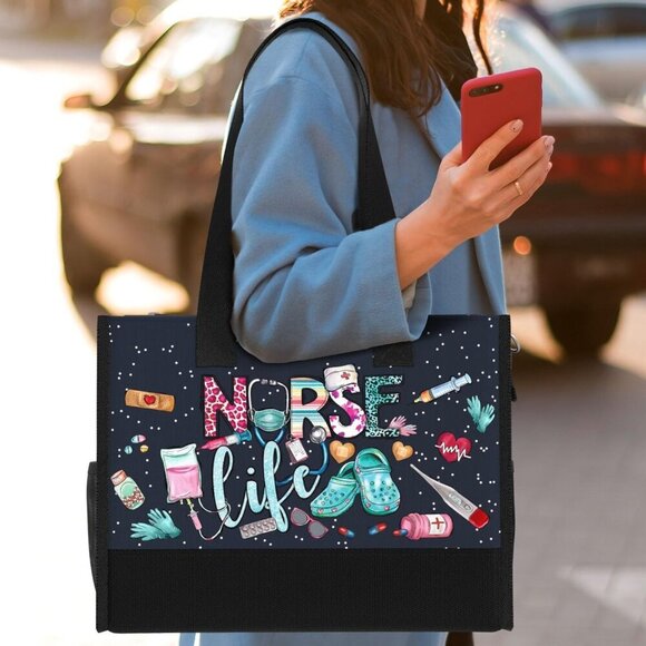 Large Waterproof Tote Bag Women with Pockets Zipper Travel Work Grocery - Picture 5 of 6